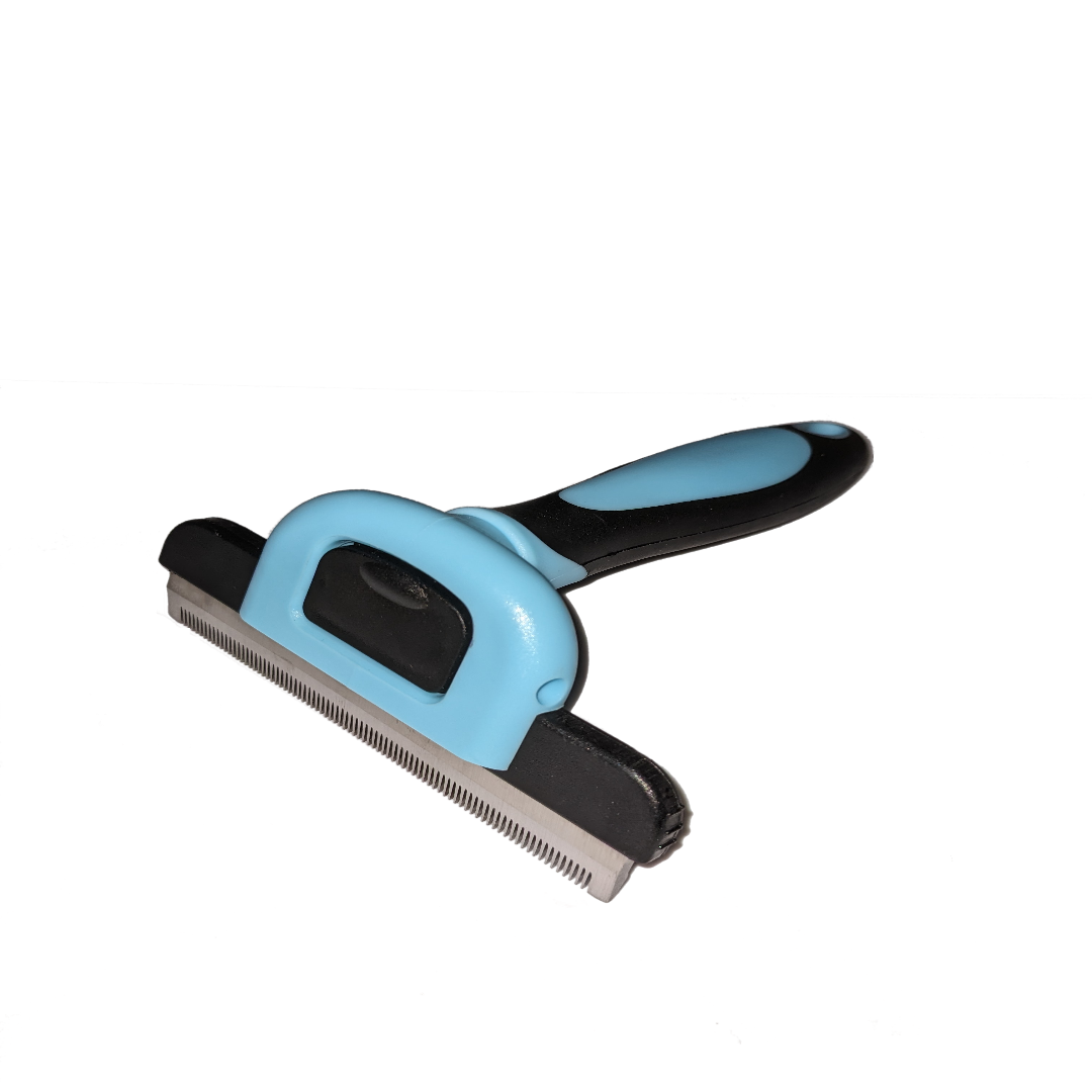 AINA Pet Grooming Comb for Dogs & Cats - Comfortable Effective Deshedding Dematting Pet Combing Tool | Reduces Shedding Easy to Clean Stainless Steel Head Smooth Ends & Non-Slip Grip | Blue-Large - Comfy Cat Dizmos